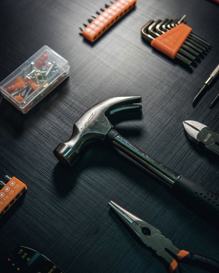 A group of tools lay on a table